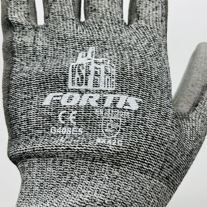 Fortis G408E5 Gloves - Extended Cuff 5cm, PU Coated, Cut Level E, Sizes S-2XL G408ES