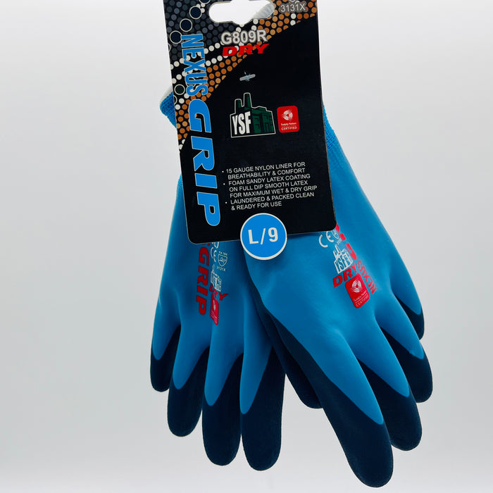 Nexus GRIP DRY Gloves - Double-Dipped Sandy Latex Waterproof Protection G809R