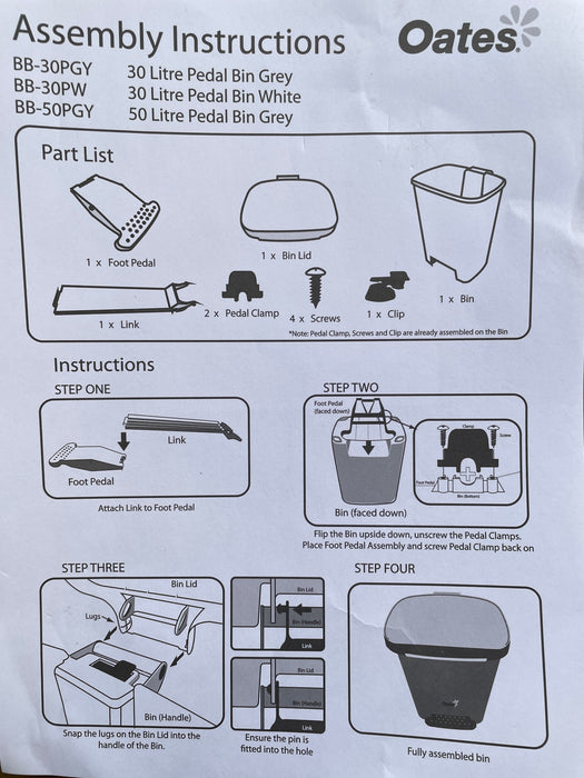 Oates BB-50PGY 50 Litre Pedal Bin - Grey