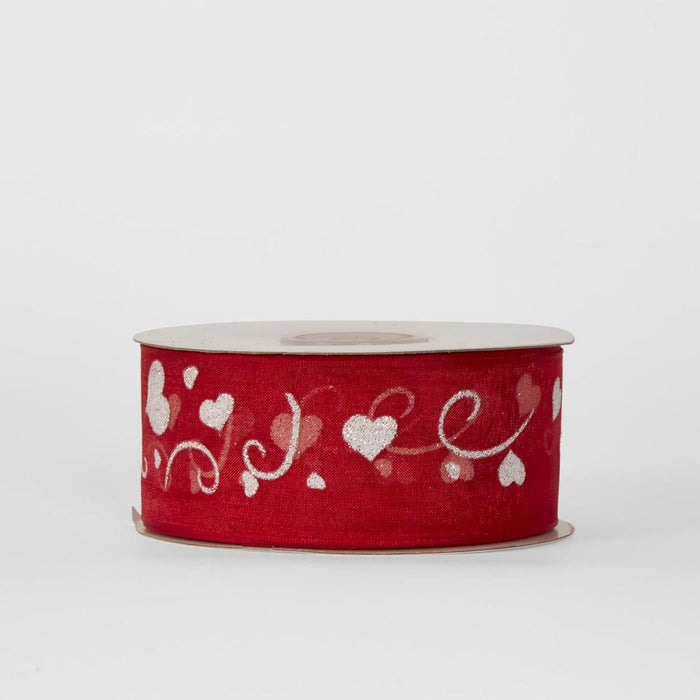 3.81cm Red With White Hearts 22.86m Ribbon 2 pcs