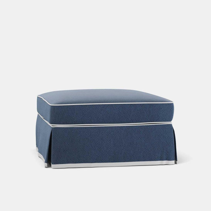 Noosa Hamptons Ottoman Navy W/White Piping