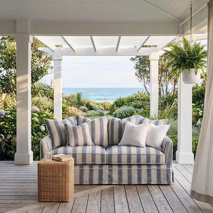 Noosa Hamptons 2 Seat Sofa Bed Noosa Blue Sky Stripe