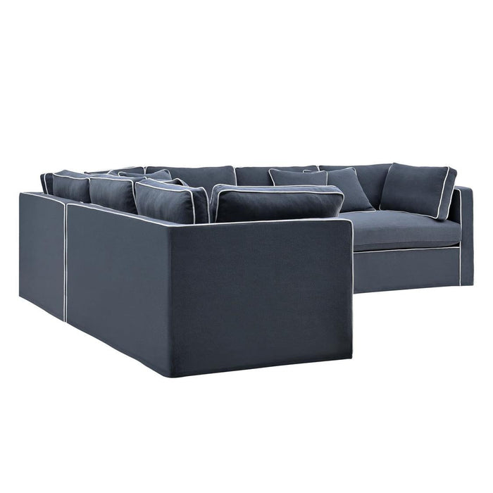 Marbella Modular Sofa Navy W/White Piping - Right Facing