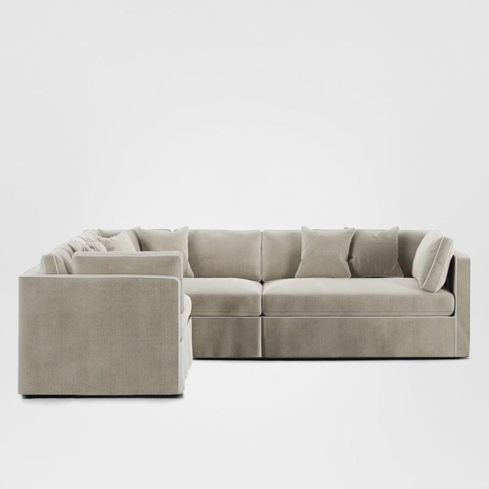 Marbella Modular Sofa Natural with White Piping - Left Facing