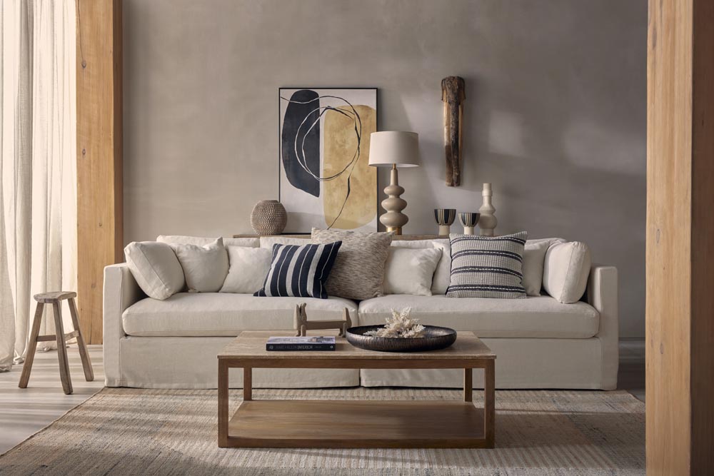 Marbella 4 Seat Sofa Natural with White Piping