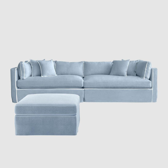 Marbella Modular 4 Seater Sofa Reversible Ottoman Chaisea Beach W/White Piping