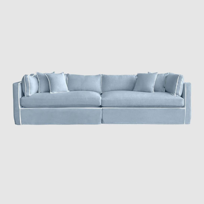 Marbella Modular 4 Seater Sofa Reversible Ottoman Chaisea Beach W/White Piping