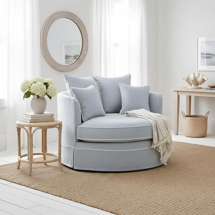 Noosa Hamptons Snuggle Chair Beach with white piping