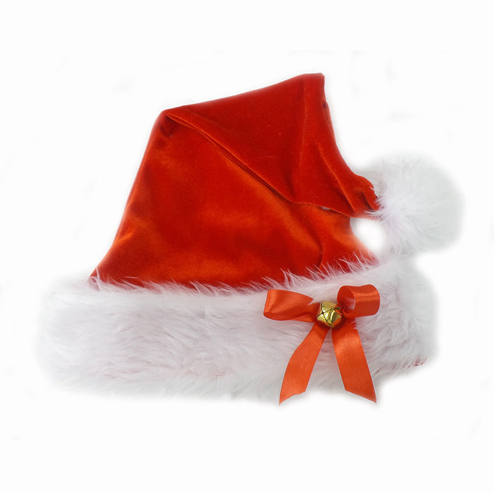 Santa Hat Deluxe Velvet Ladies W/Bow&Bell 30X50Cm W/Hook&Swing Tag