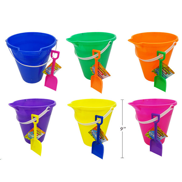 Toy - Beach 22Cm Pail W/Spout & Shovel 6Cols