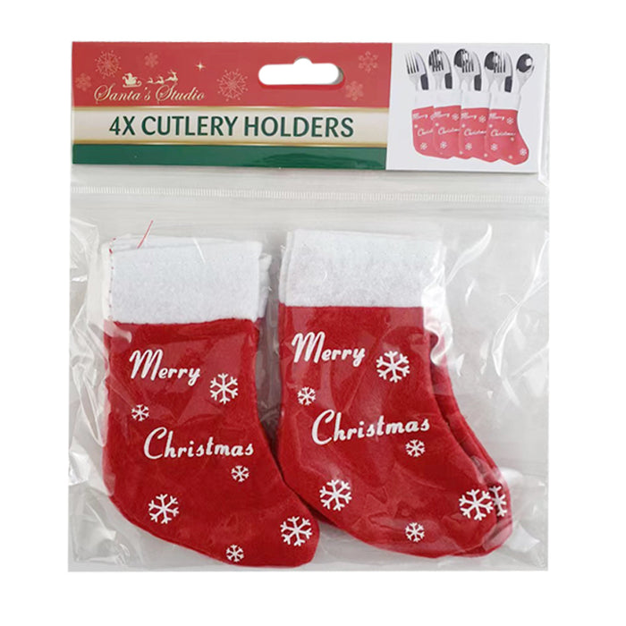 Xmas Mini Stocking Cutlery Holder Pk4 15Cm