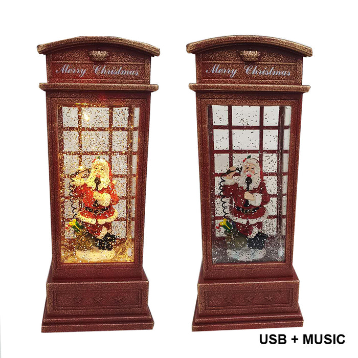 Water Lantern Music Usb Telephone Booth Santa 10.5X10.5X25Cm