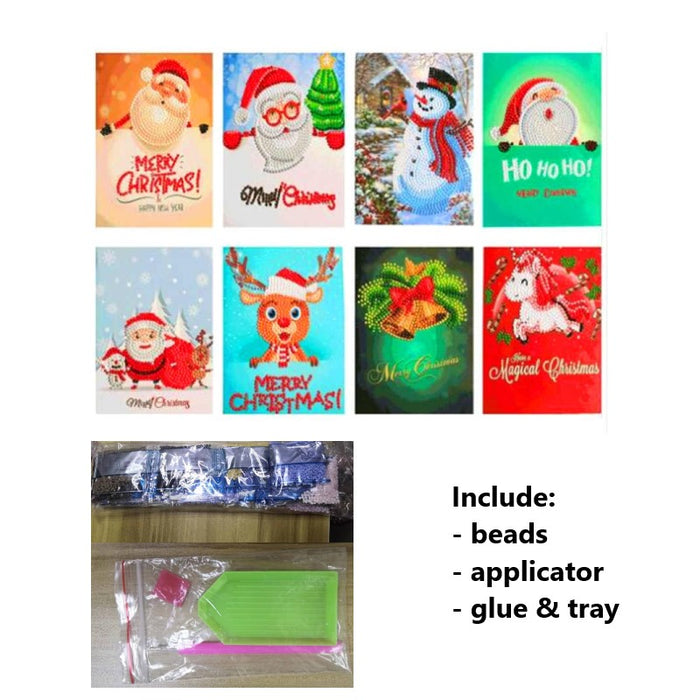 Xmas Cards Diamond Diy 8Asst 18X26Cm Unfold Size