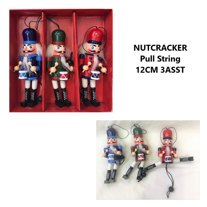 Wood Nutcracker Pull String 3Asst