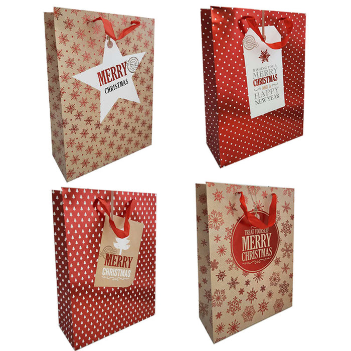 Xmas Gift Bag Glitter/Craft Paper 4Asst Xl