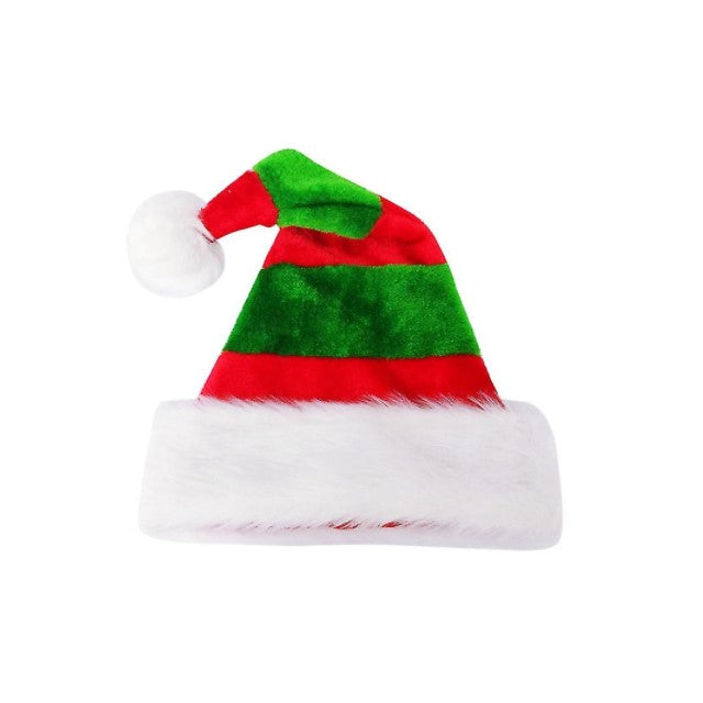 Santa Hat Plush Red/Green Striped 30X50Cm