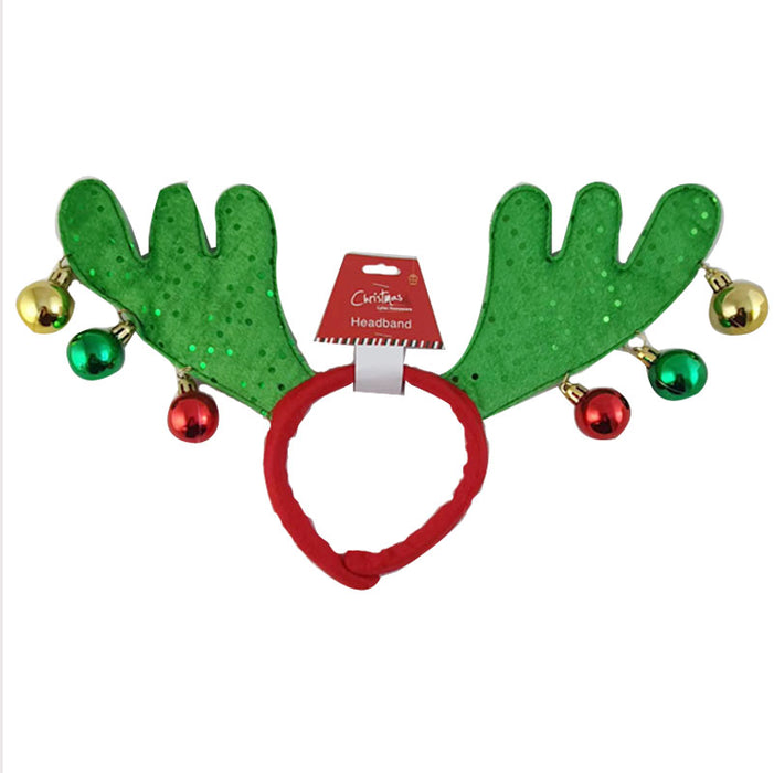 Xmas Headband Antler Green With Balls