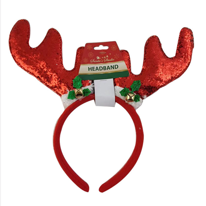 Xmas Headband Antler Red Glitter Adult