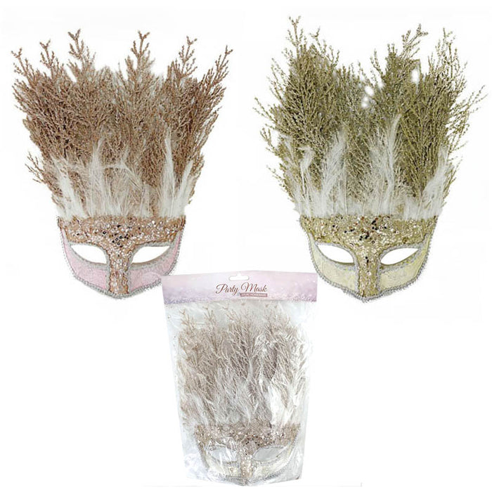 Party Mask Glitter Feather Tree 29X20Cm