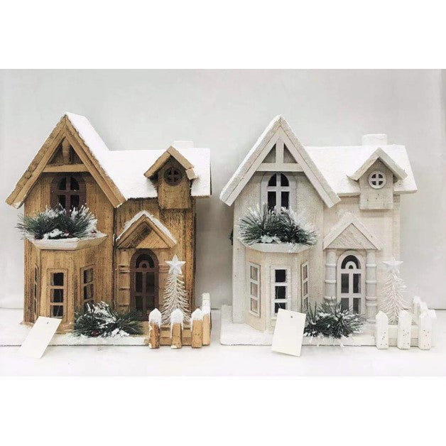 Wooden House with 10 LED Lights ‚Äì 33cm Christmas Tabletop Decor