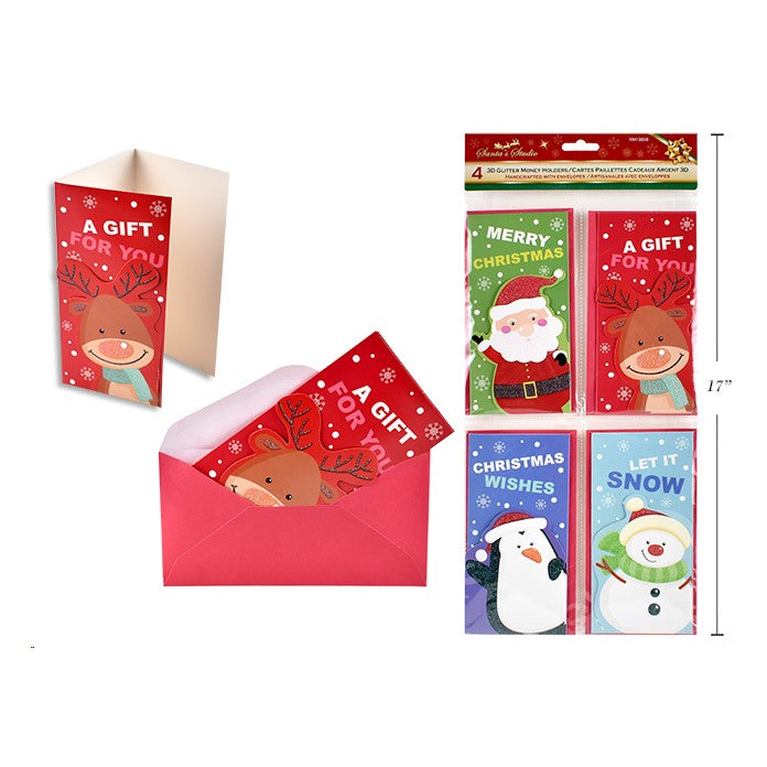 Xmas Money Tip-On Card Pk4 3D 22.86 Pack Size