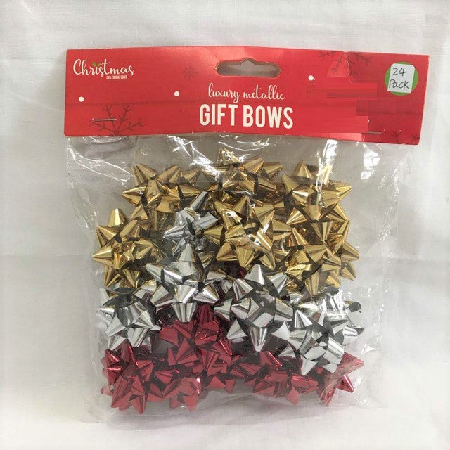 Xmas Gift Bows Pk24 5Cm 3Cols