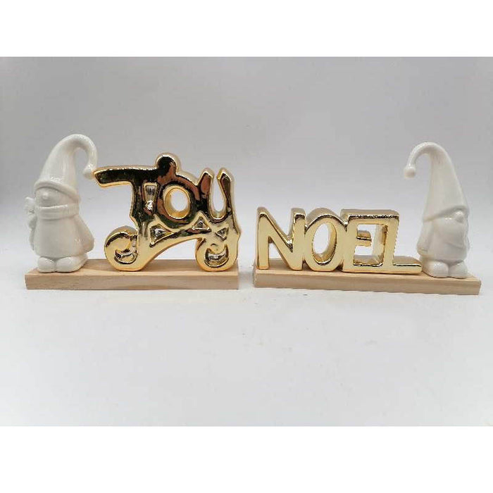 Porcelain Gome+Joy Or Noel 2Asst 20X5X13.5Cm Wooden Base