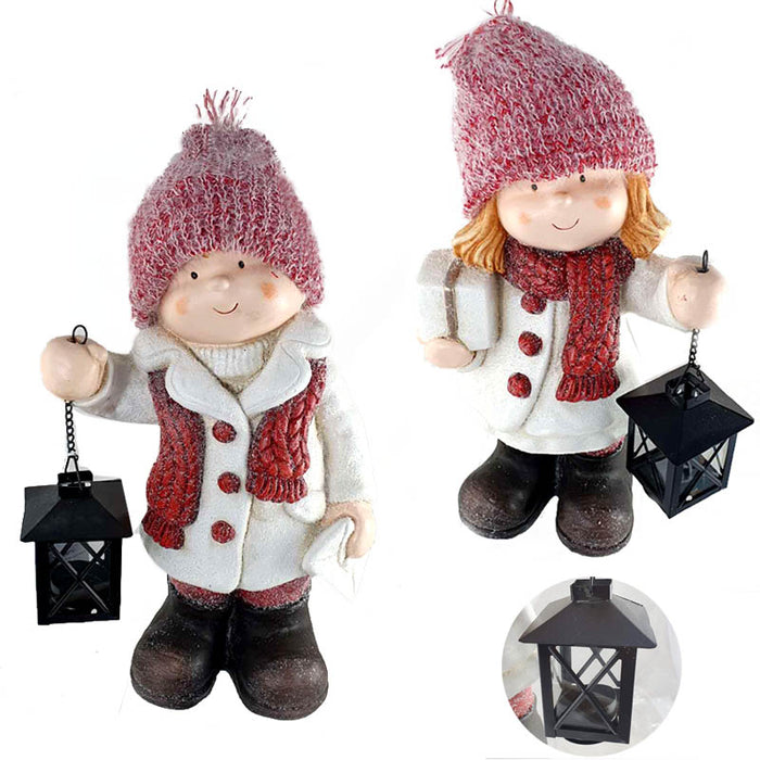 Winter Kid Holding Lantern 21.5X15.5X38Cm 2Asst