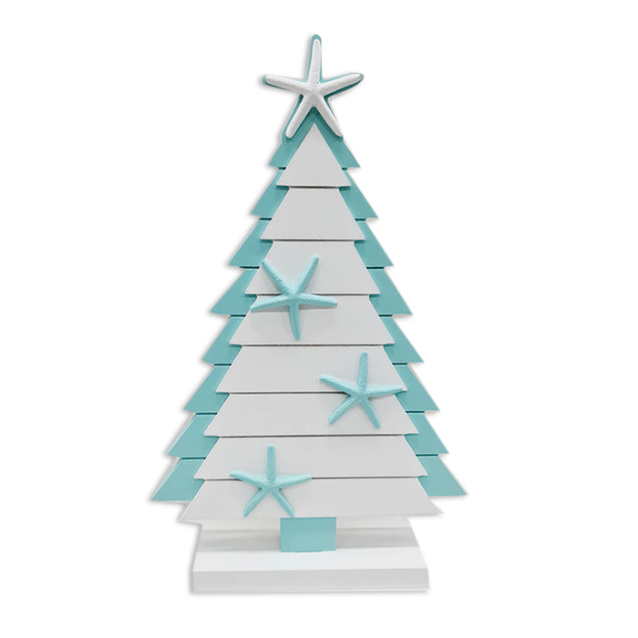 Wooden Coastal Xmas Tree W/Starfish 22X34.6Cm