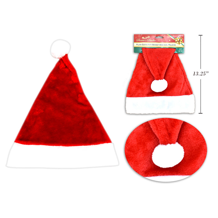 Santa Hat Plush W/White Plush Trime 43Cm