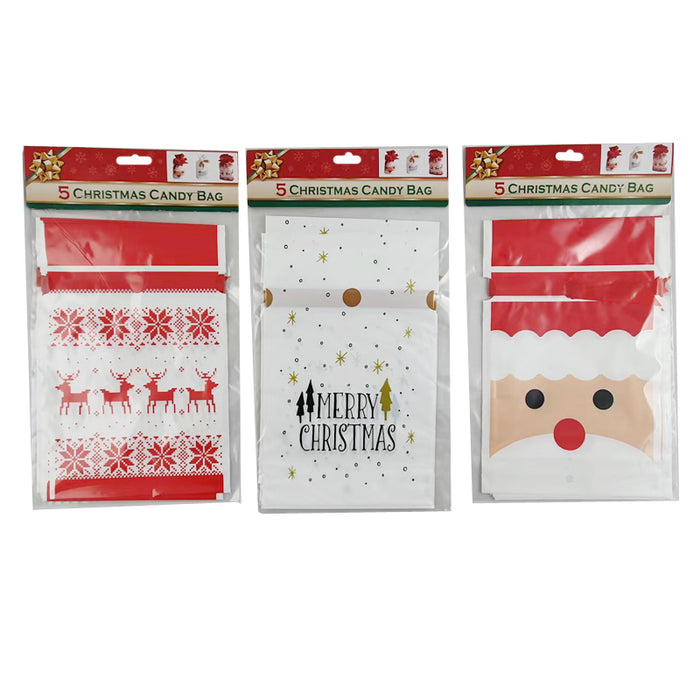 Xmas Candy Bag 5Pk 23X14.5Cm 3Asst