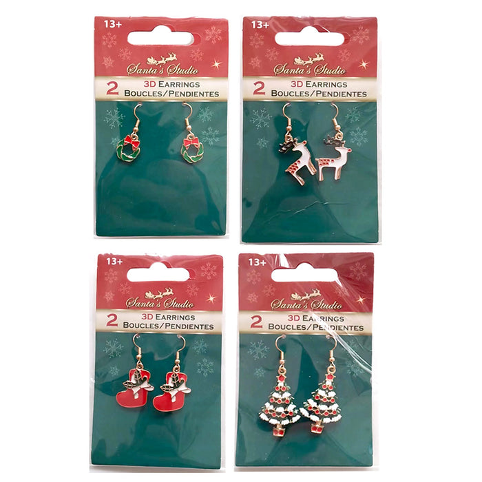 Xmas Earrings 4Asst