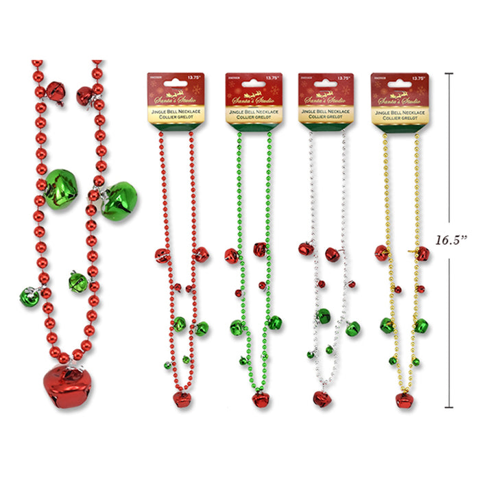 Xmas Necklace 35Cm Beaded Jingle Bells 2Asst