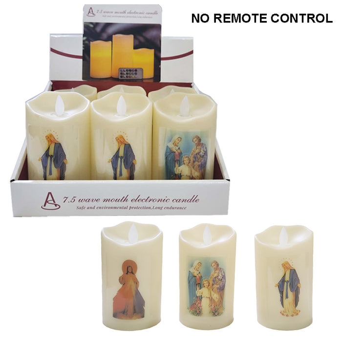 Led Candle 7.5X12.5Cm Religious Dsn 6Asst