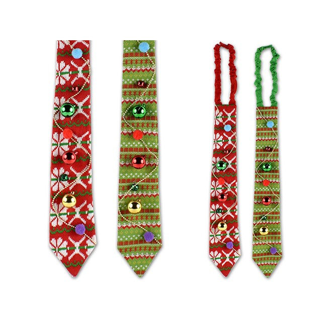 Xmas Necktie Ugly Sweater Dsn W/Bells 50Cm