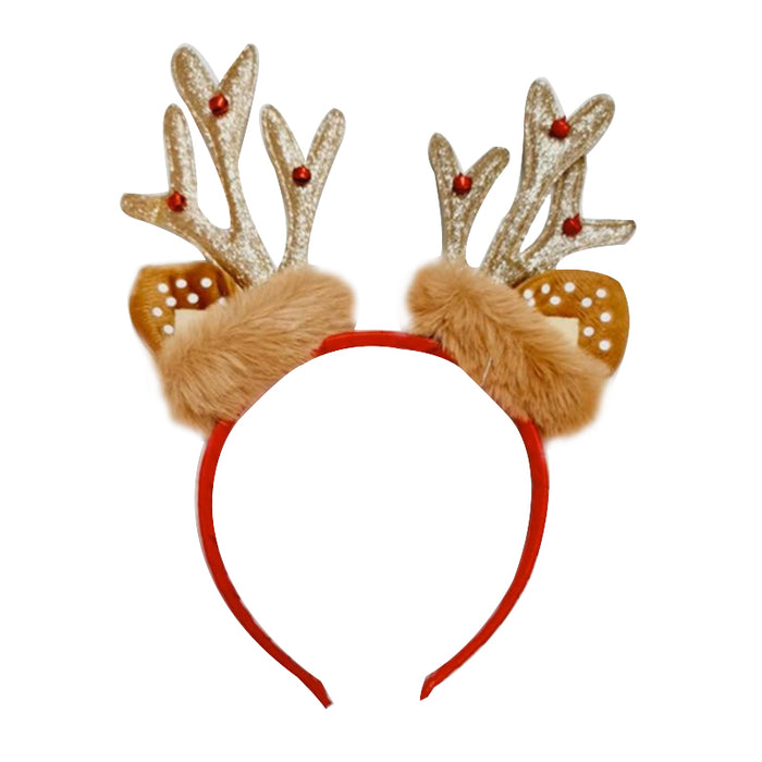 Xmas Headband Reindeer Plush Ear + Antler W/Bells 8X13Cm