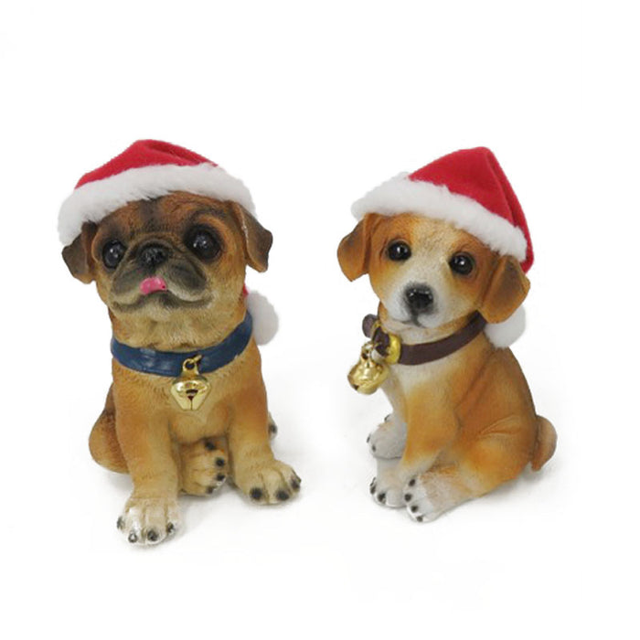 Resin Dog W/Xmas Hat 2Asst 11Cm