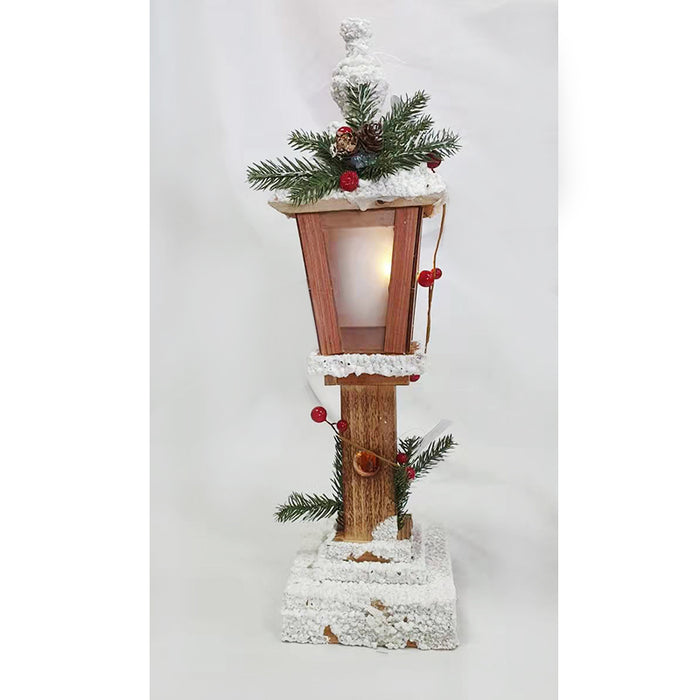 Christmas Lighted Table Decorations, Tabletop Figurine, Battery Operated (Red Cardinal)Wooden Street Lamp 45Cm+5Led W/Pine Decor