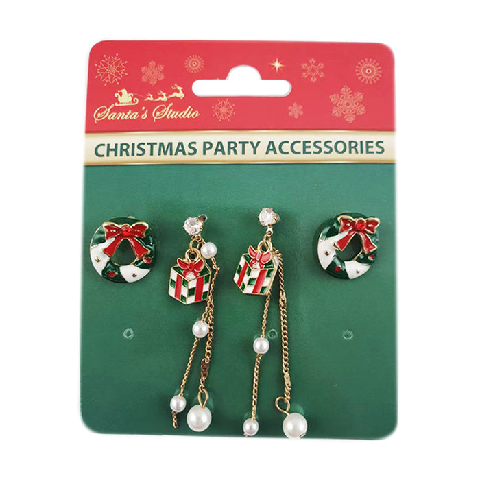 Xmas Earrings 2 Pairs Wreath & Gift Box Dsn