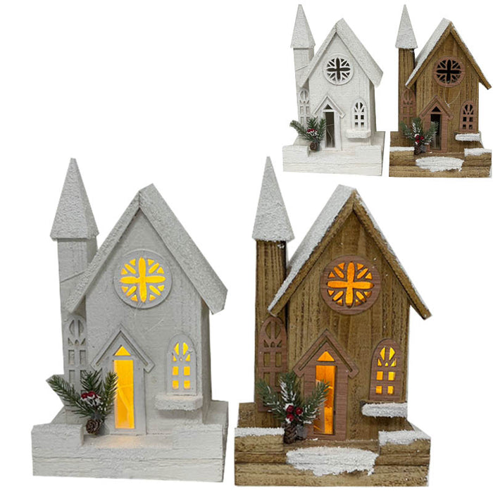 Wooden Tower House with 5 LED Lights ‚Äì 33cm Christmas Village Ornament