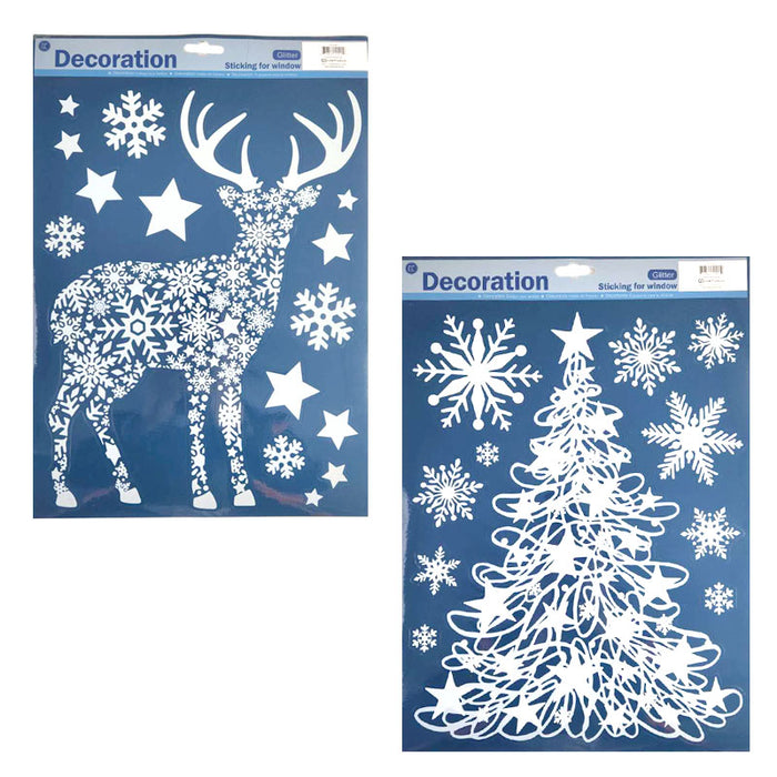 Xmas Sticker Glitter Snowflake 2 Asst 29X40Ccm