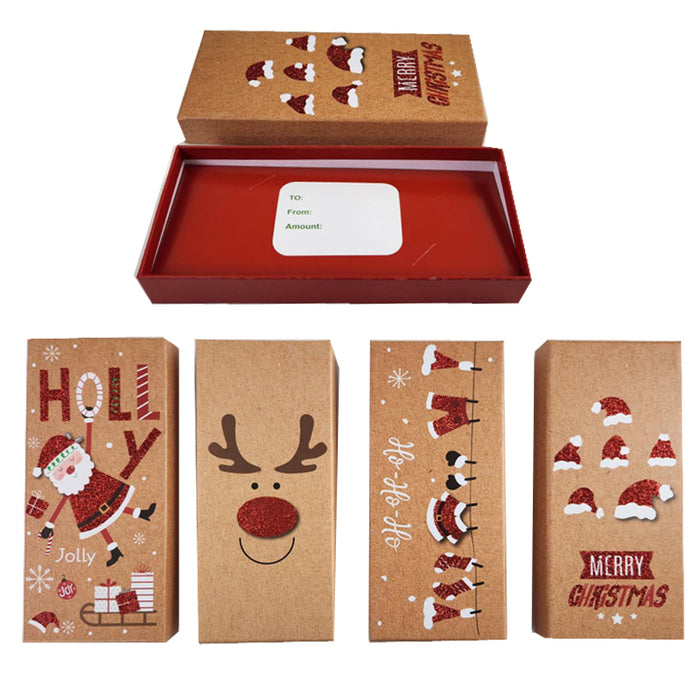 Xmas Kraft Rectangular Gift Box 7.6X17X2.8Cm 4 Asst Styles