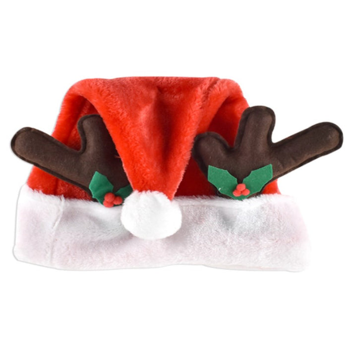 Santa Hat W/Plush Trim 40(L)X28Cm(W) W/Reindeer Antler