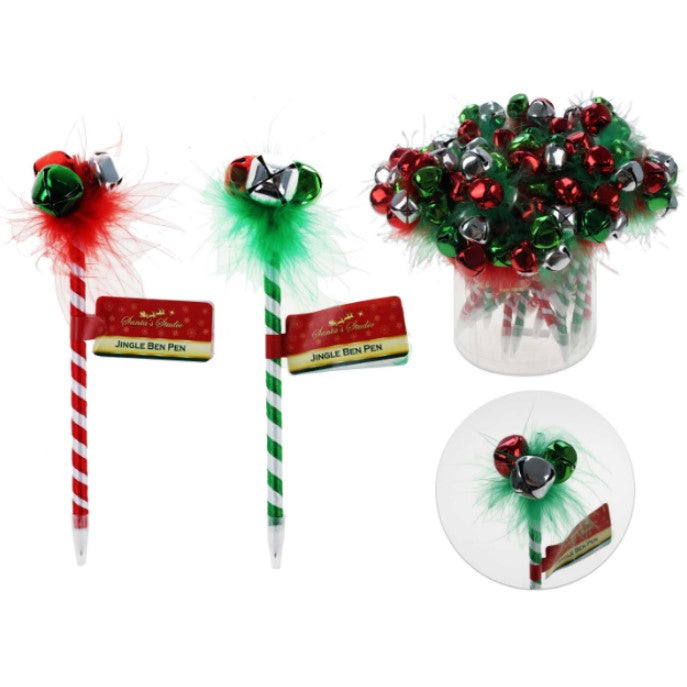 Xmas Pen Jinble Bell+Feather 20Cm Display Pvc Tube