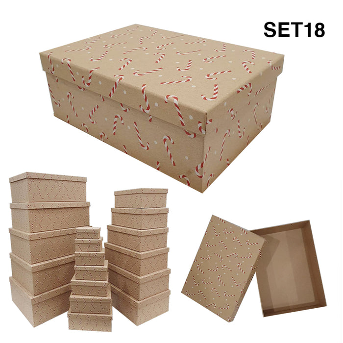 Xmas Gift Box S/18 Kraft Paper W/Candy Canes 43X34X15.5Cm