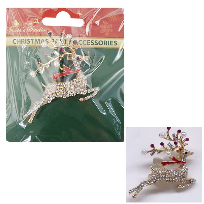 Xmas Brooch Reindeer W/Pearl & Dimonte