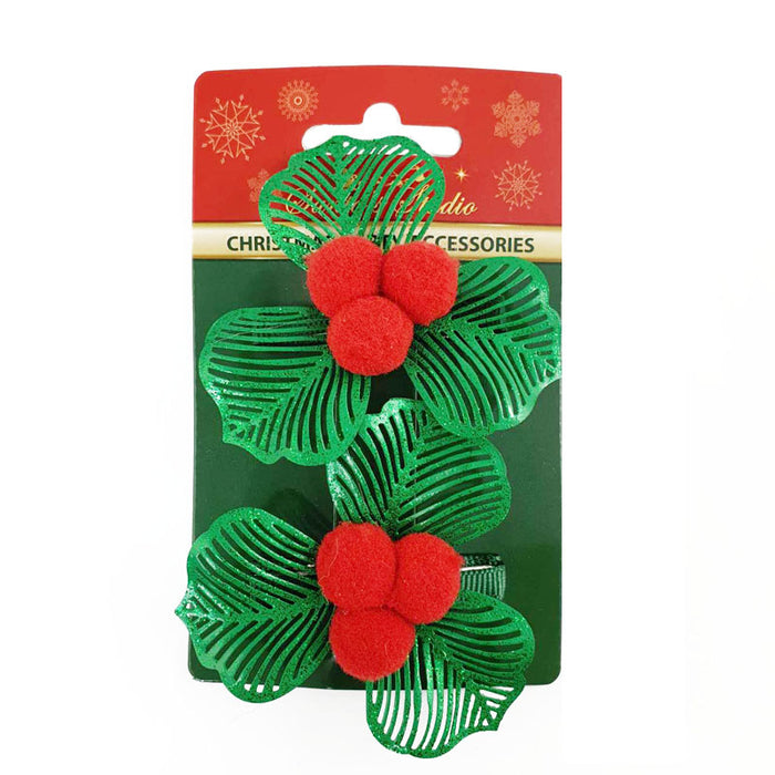 Xmas Hair Clips 2Pk Holly Dsn