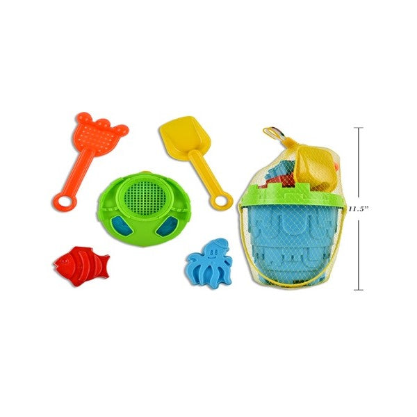 Toy -Beach S/6 Pail 15X14.5Cmh Rake/Shovel/Sieve/Moulds