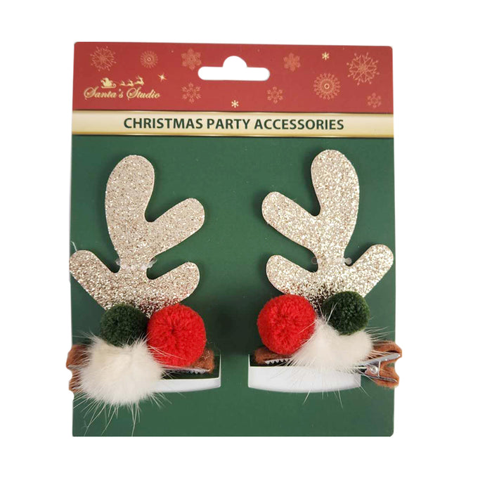 Xmas Hair Clips 2P Antler