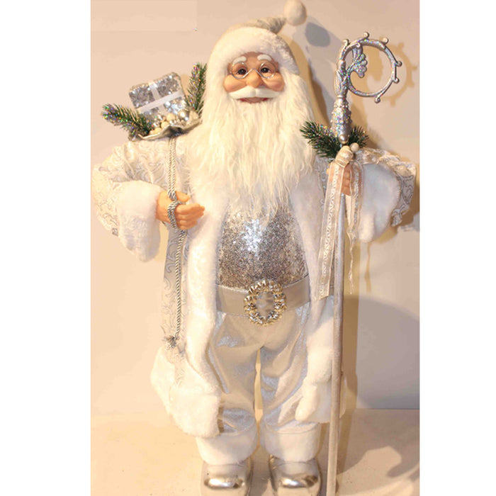 60Cm Santa Silver Coat W/Sceptre & Sack